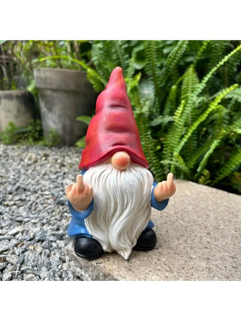 Naughty Middle Finger Gnome Statue 7.8in - Funny Garden Decor & Lawn Ornament